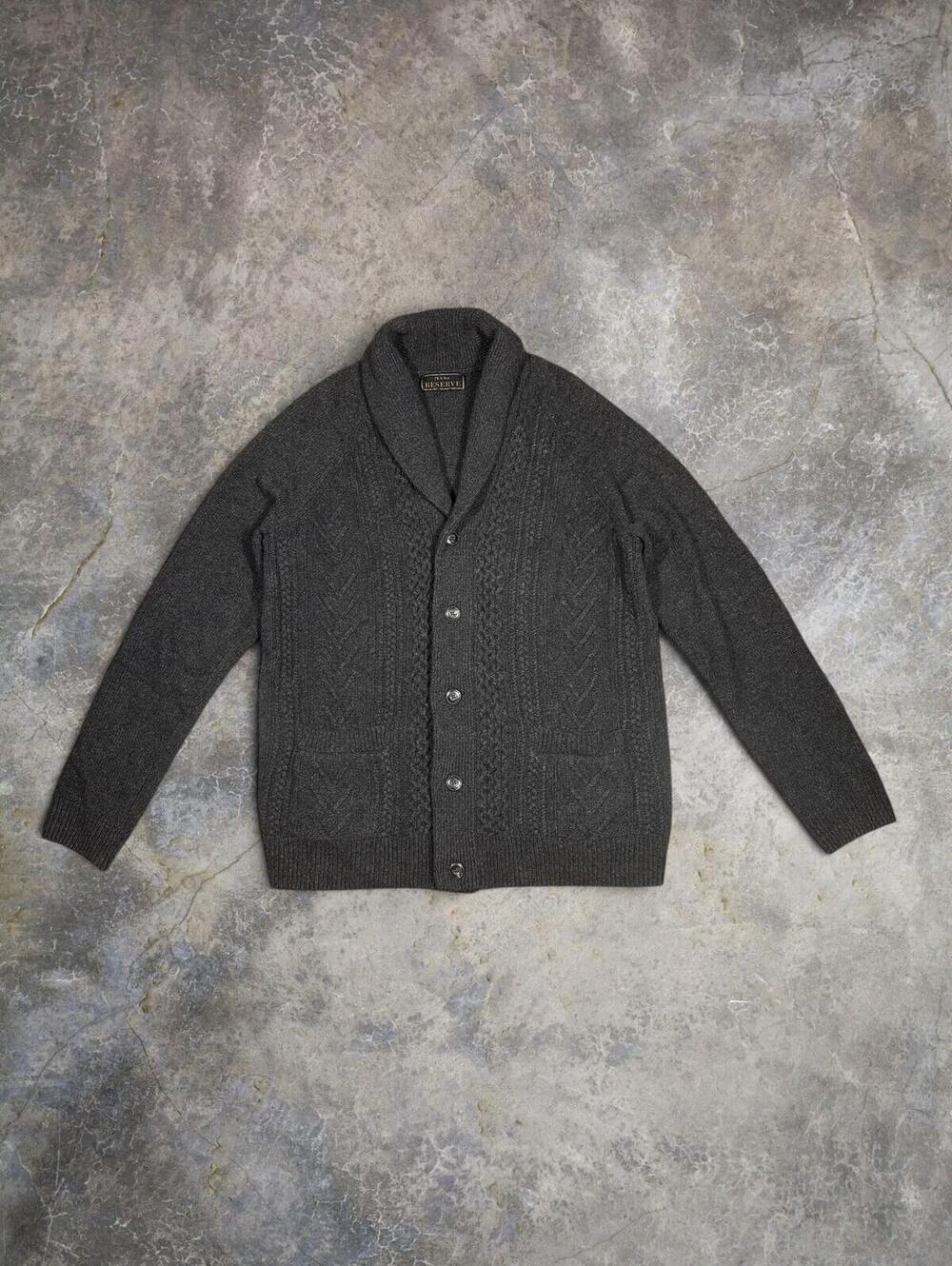 Jos A Bank Reserve Charcoal Gray Wool Knit Cardigan Sz M